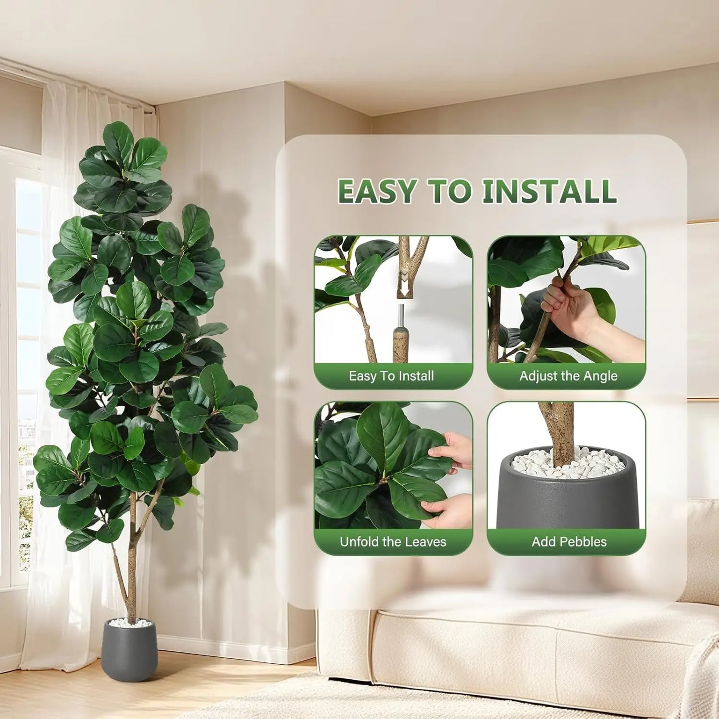 HiMISSCN Fiddle Leaf Fig Tree Artificial Planter