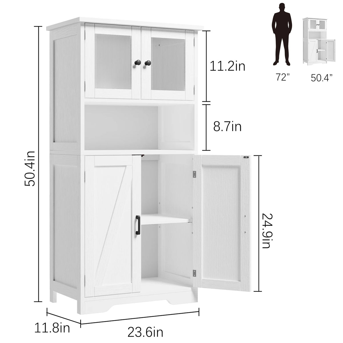 Modern Multipurpose Entryway Storage Cabinet – Freestanding Wooden Pantry with Glass Doors & Adjustable Shelves, Floor Organizer for Hallway, Kitchen, Living Room, Bathroom
