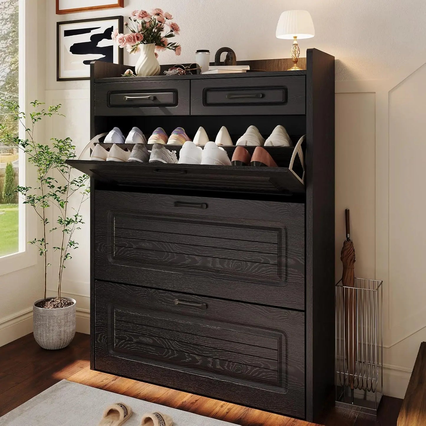 3-Drawer Flip-Top Slim Shoe Cabinet with 2 Storage Drawers Narrow Entryway Hallway Organizer, Custom