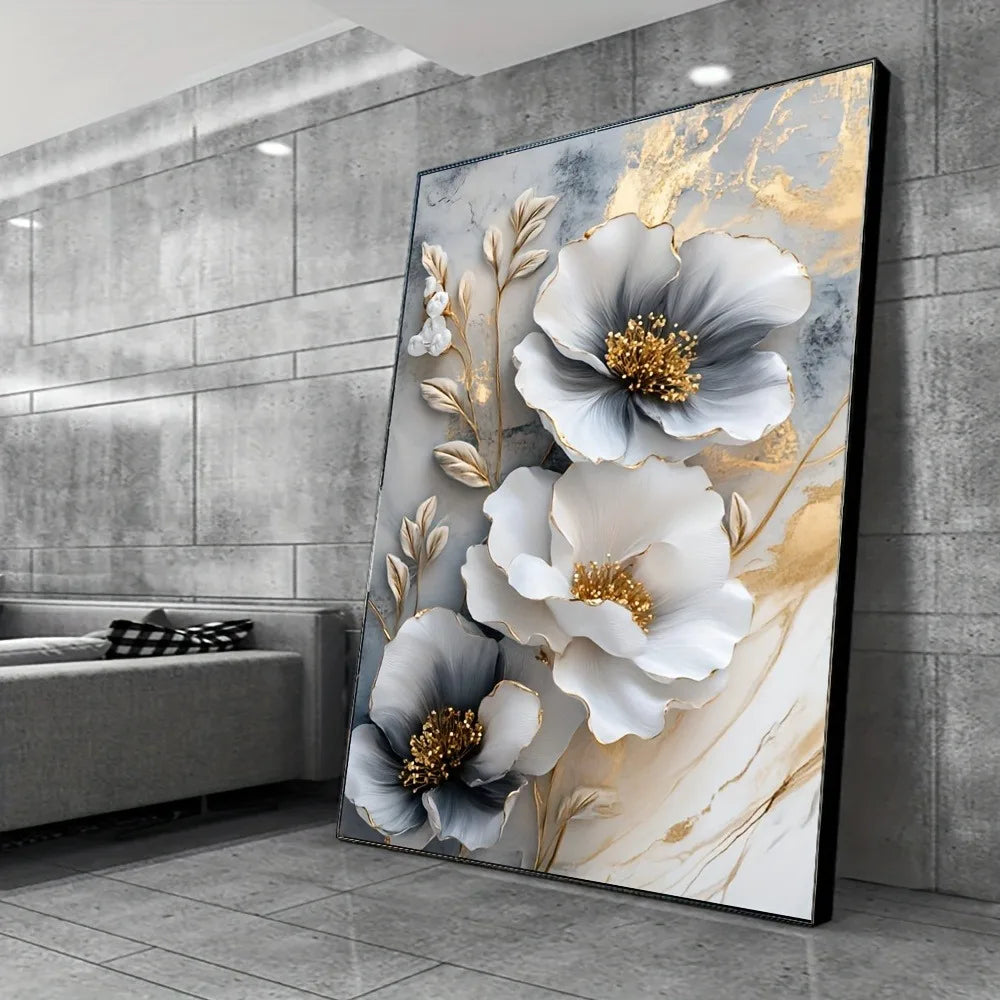 Modern Luxury Floral Canvas Mural 3D Painting For Living Room