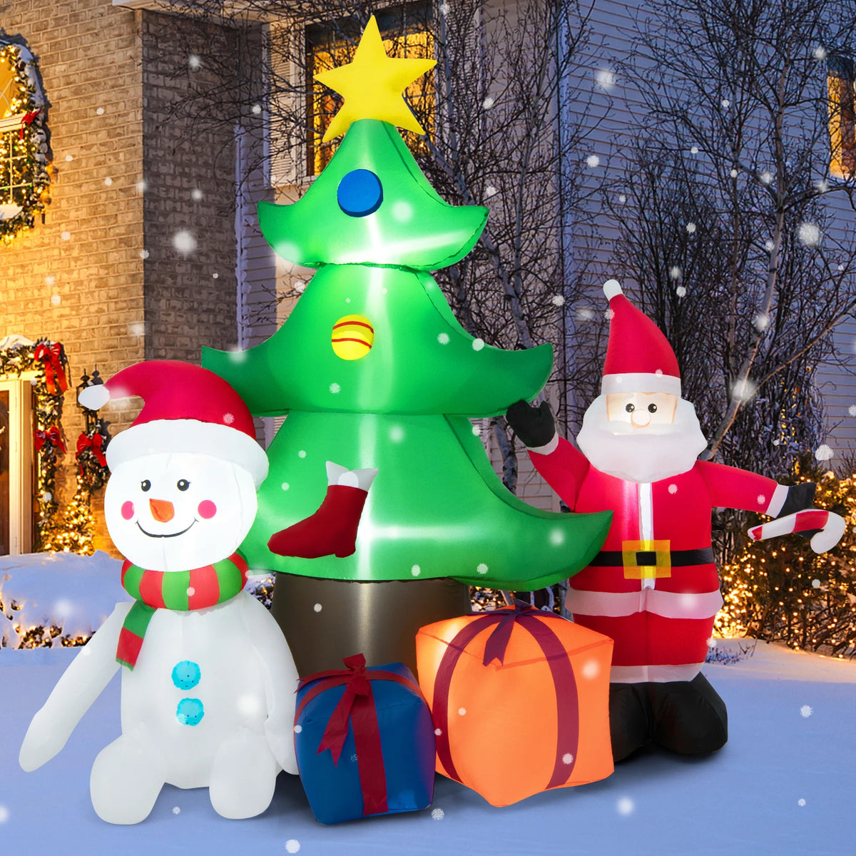 LIFEZEAL Inflatable Christmas Tree With Santa And Snowman Lights