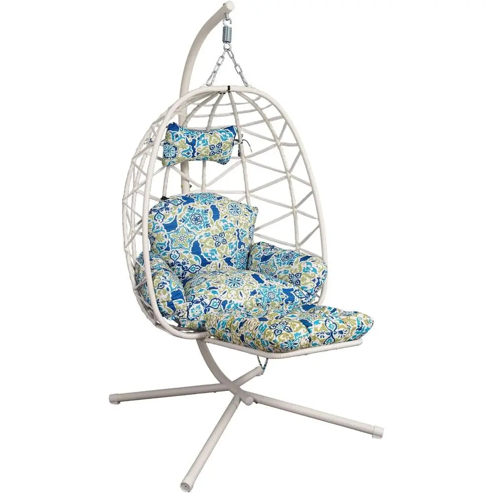 Hanging Egg Chair with Stand & Leg Rest,Rattan Wicker Swing Chair with Cushion,Patio Basket Hanging Chair Wicker Hammock Chair o