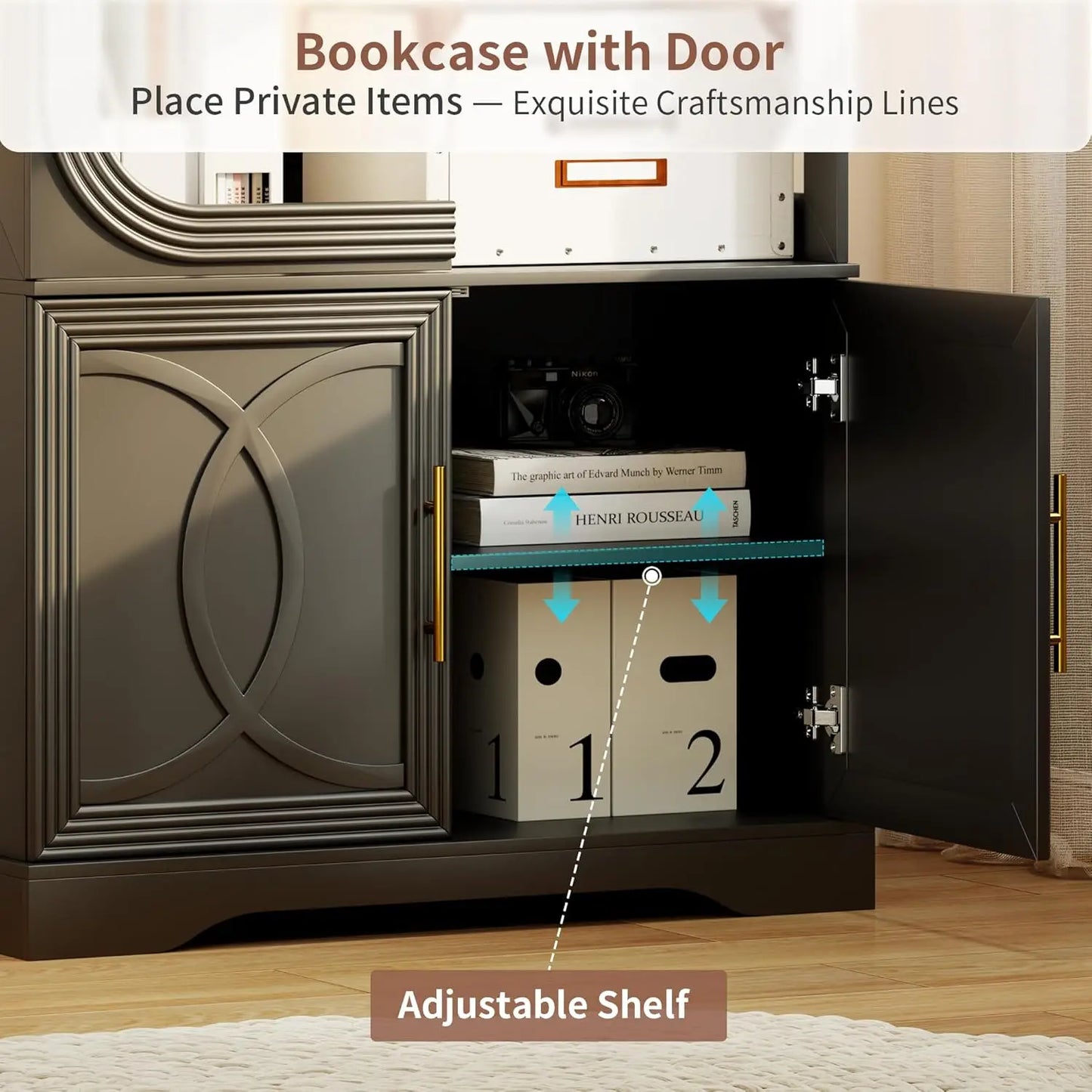 ZHILU Glass Display Curio Cabinet With LED Lights Body Sensor