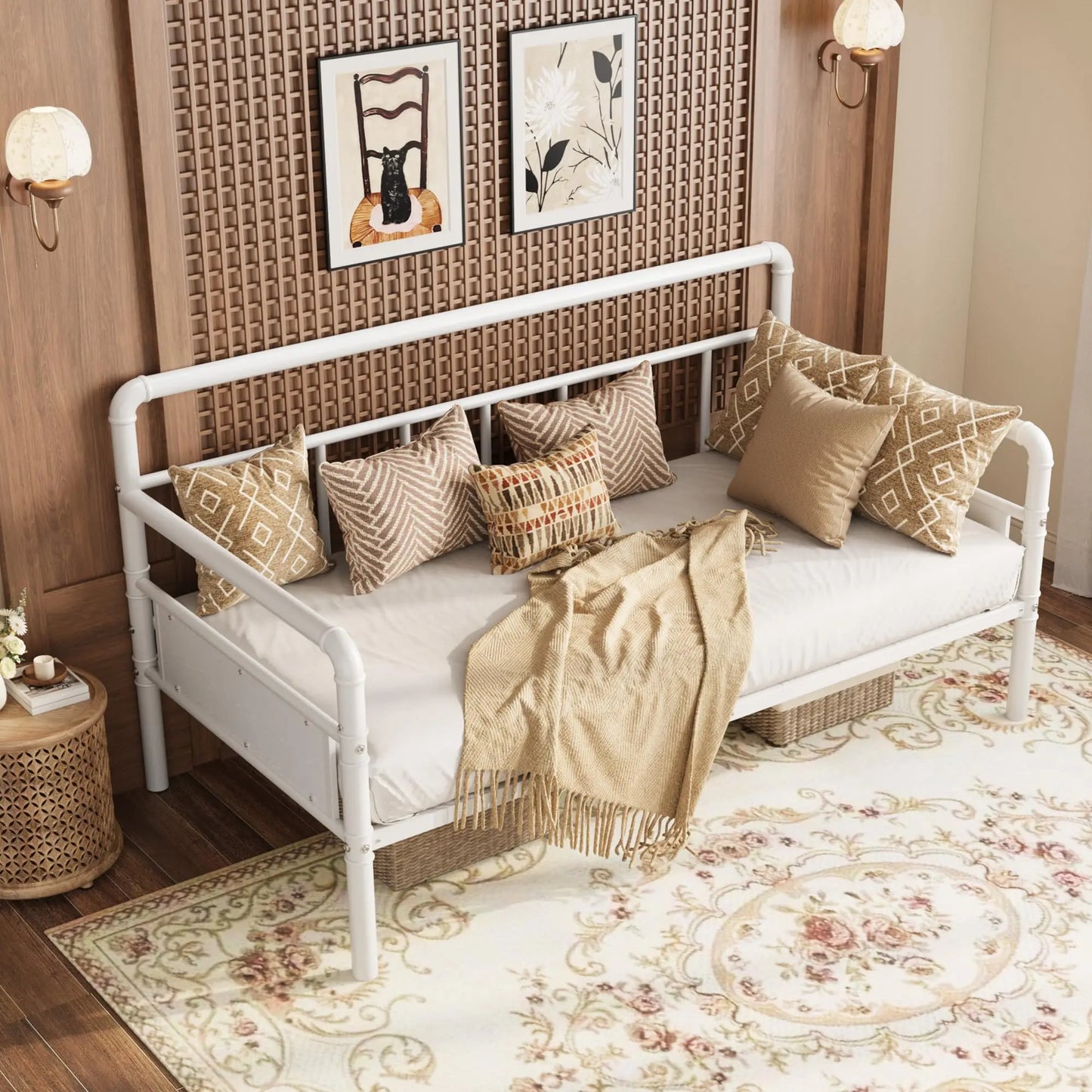 Heavy Duty Metal Daybed Frame Steel Slats Support Noise-Free Headboard Sofa Bed for Living Room Bedroom Guest Room, No Box Spring Needed