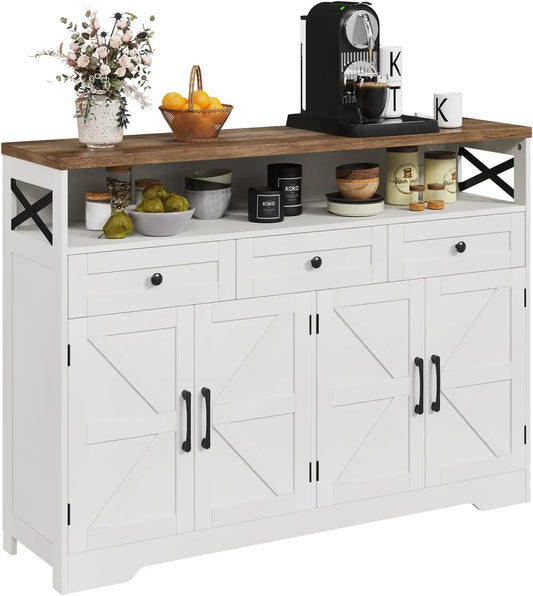 Farmhouse Buffet Cabinet With Drawers And Open Shelf Kitchen Hutch