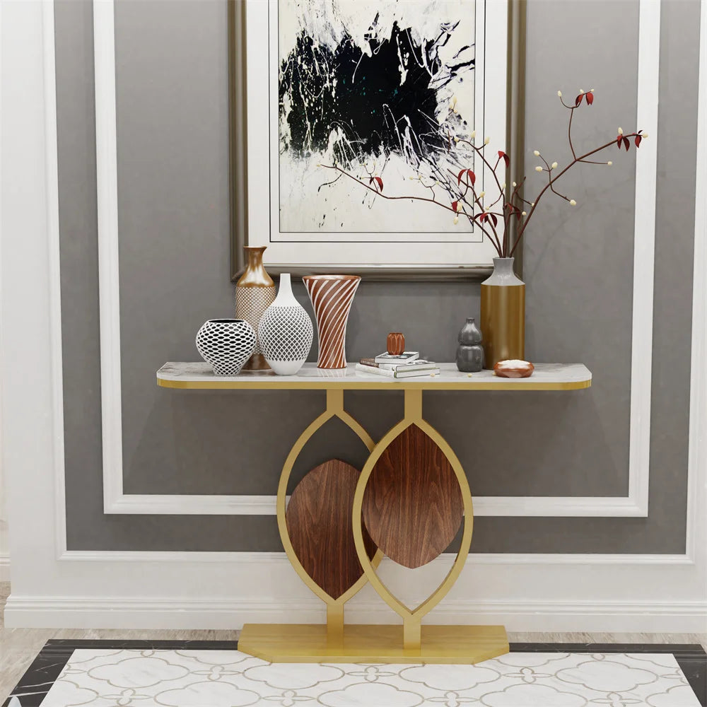 LUVODI Luxury Modern Marble Console Table Anti-Scratch Entryway Table for Living Room Bedroom Sofa Back Decor