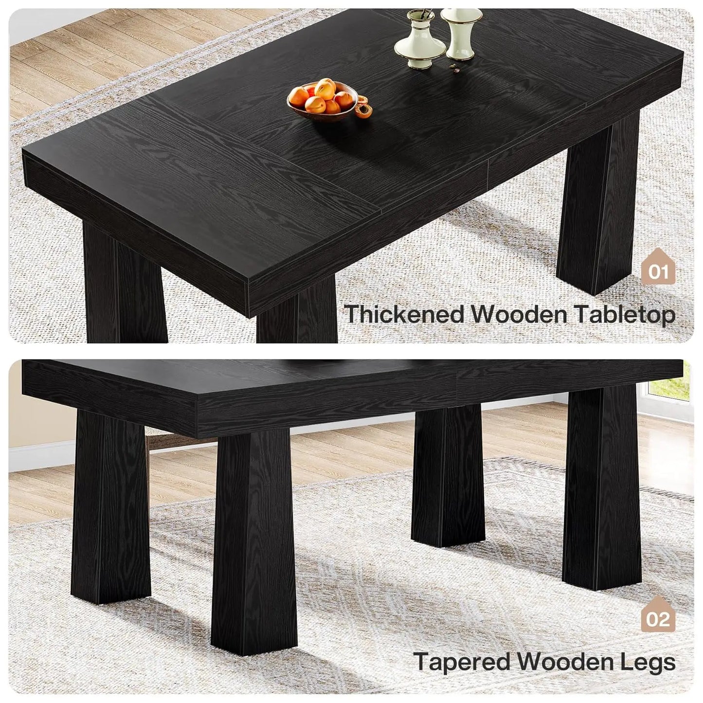 Modern Rectangular Engineered Wood Dining Table With Heavy Duty Legs