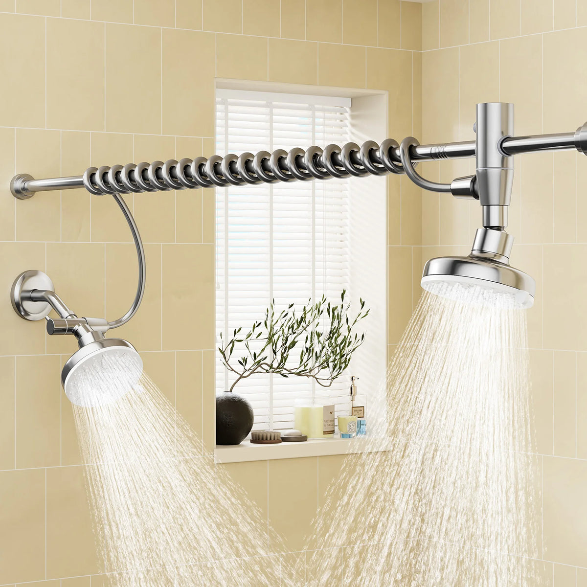 Tandem Shower Head For Couples, Dual Shower Head with Original Adjustable Slider, High Pressure Double Shower Head for Two