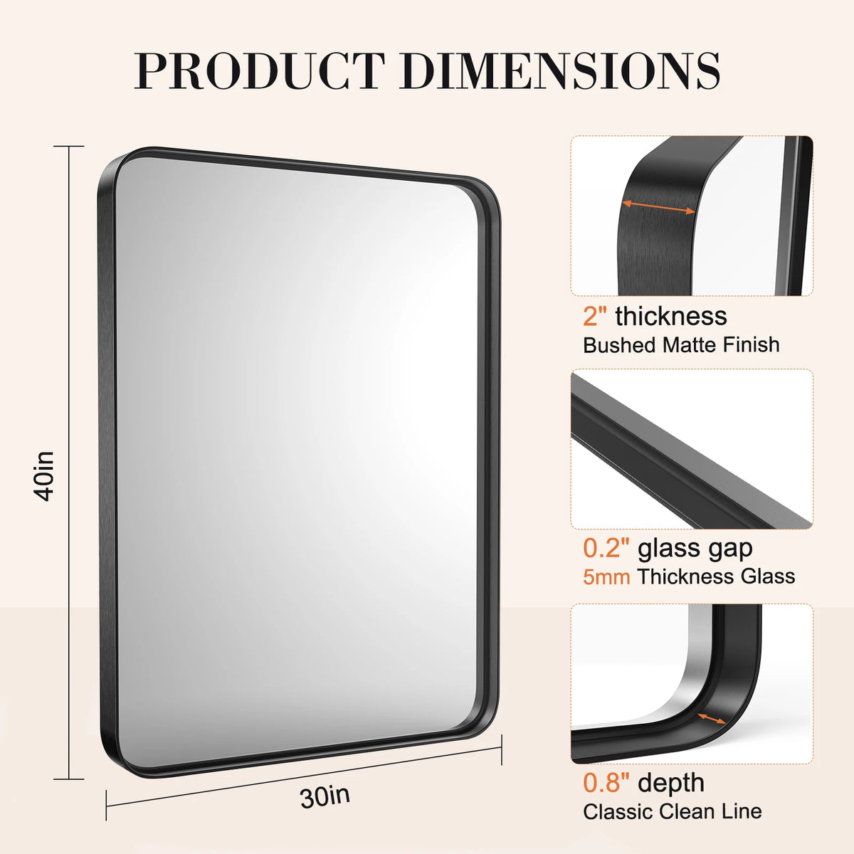 JHK Matte Metal Framed Bathroom Vanity Mirror With Tempered Glass