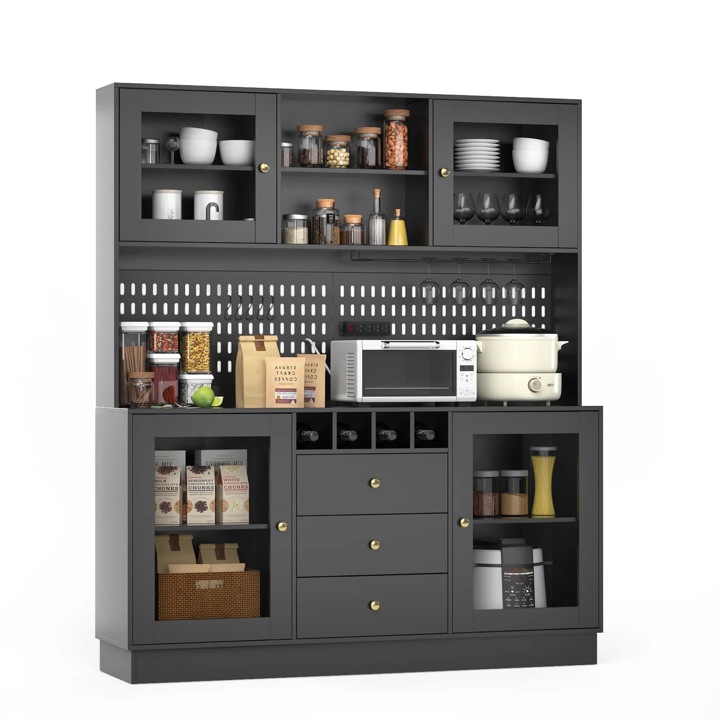 VOWNER Pantry Cabinet Freestanding Kitchen Storage Buffet Hutch With Pegboard