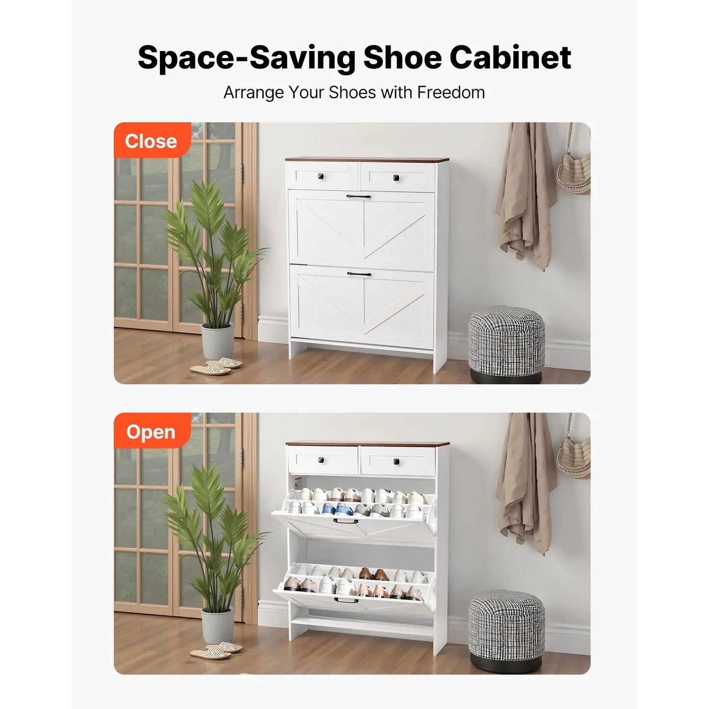 Shoe Cabinet With 2 Flip Drawers Rustic Farmhouse Style Storage Organizer