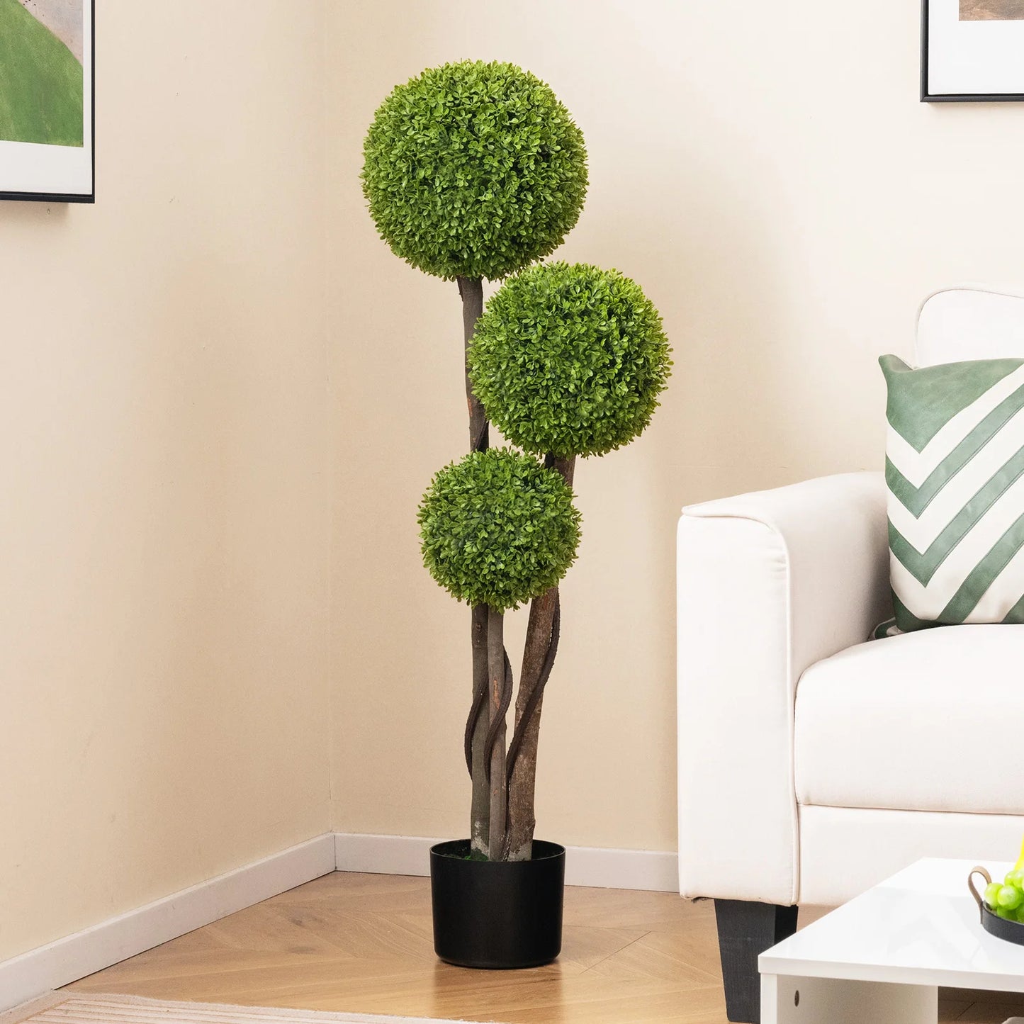 4 FT Artificial Boxwood Topiary Ball Tree with Triple Ball Faux Greenery Plant