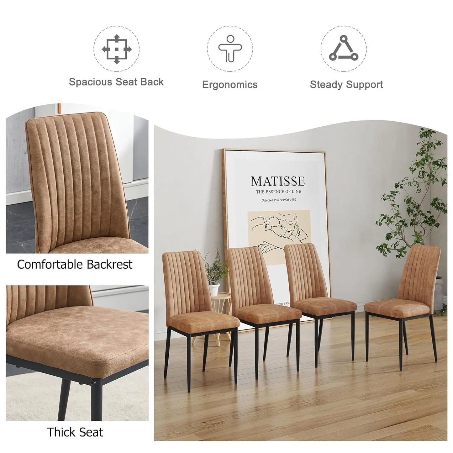 Modern Dining Room Chairs Set Of 4 Metal Suede Fabric