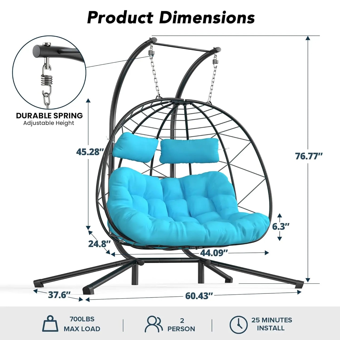 Set of 2 Wicker Hanging Egg Chairs with Stand, 700 lb Capacity, Indoor/Outdoor Double Egg Swing Hammock Chairs for, Custom