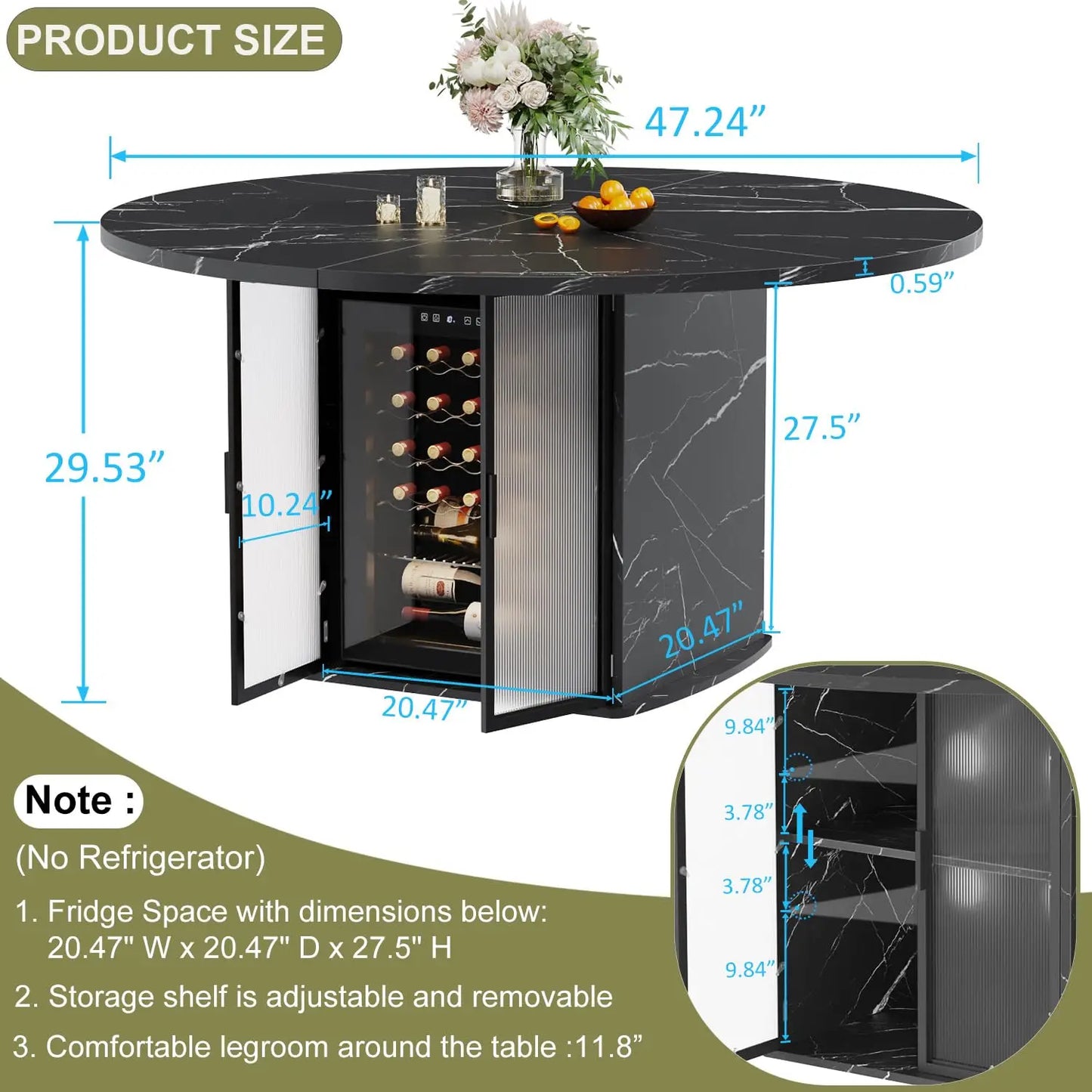 MOYU Round Dining Table With Storage Modern Wood Kitchen Table