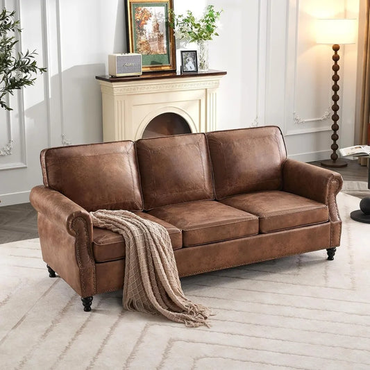MOYU Faux Leather Sofa Modern Mid Century Lounge Couch