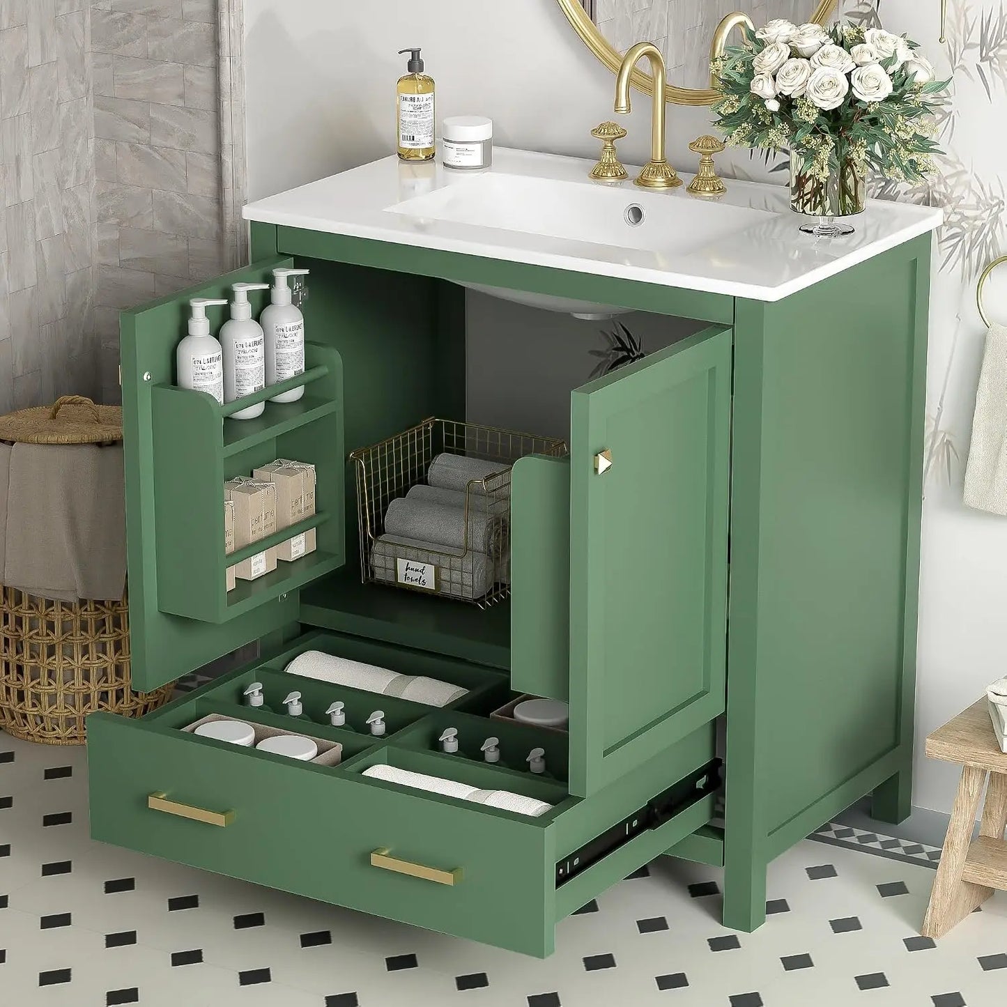 30" Bathroom Vanity with Ceramic Sink, Modern Freestanding Storage Cabinet with Sink Suite Set, Soft Closing Door,, Custom