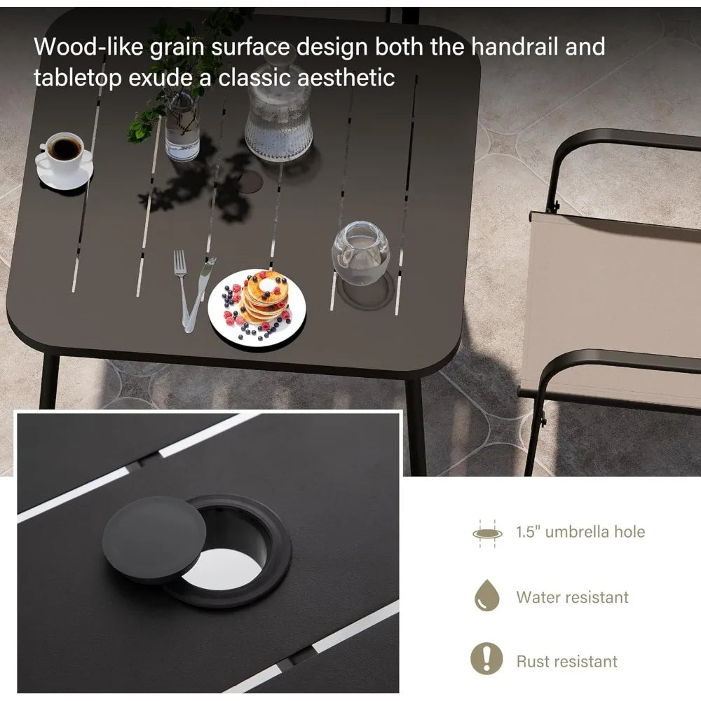 Outdoor Dining Set With Textilene Chairs And Square Metal Table