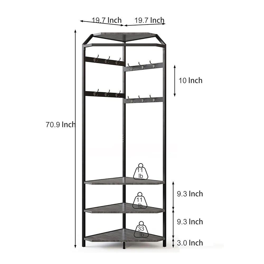 Corner Hall Tree With Shoe Bench Entryway Corner Coat Rack With 12 Double Hooks Clothes Rack With Corner Tree for Hallway