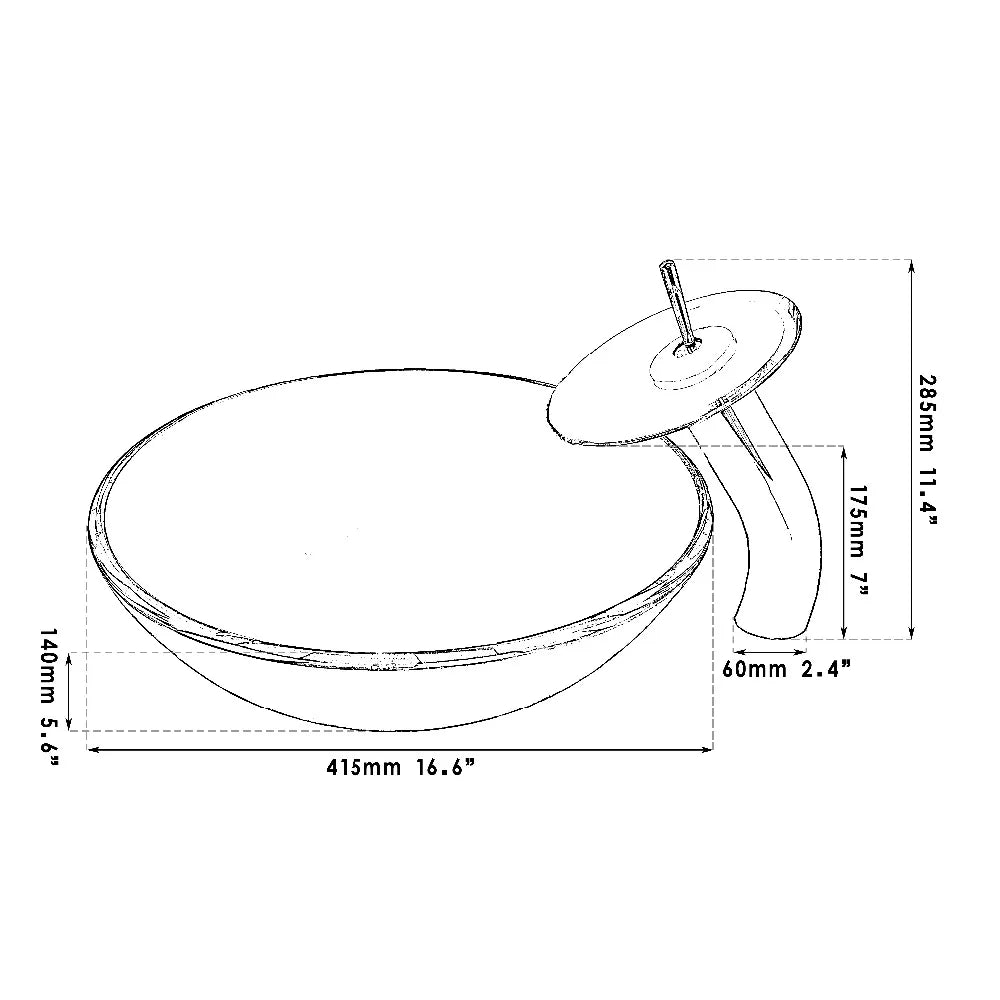 Mekkhala Tempered Glass Vessel Sink With Waterfall Faucet