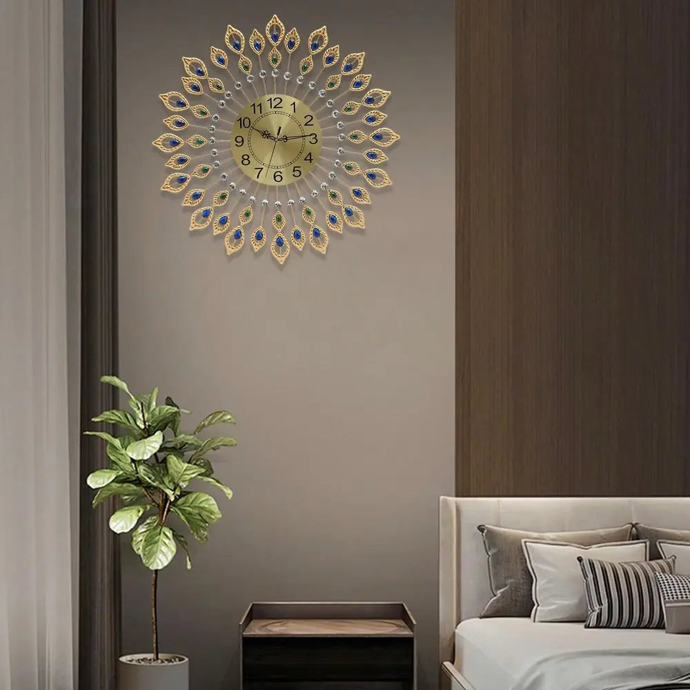 Large Wall Clock Non-Ticking Silent Modern Metal Big Clocks Decorative Wall Clocks For Living Room Dining Room Bedroom Decor, D