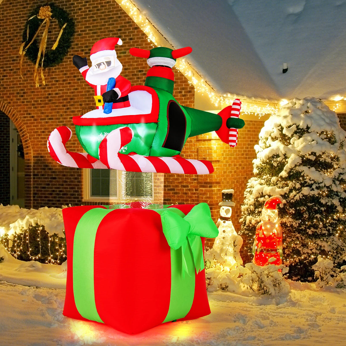 LIFEZEAL Christmas Santa Claus Helicopter Inflatable With LED Lights