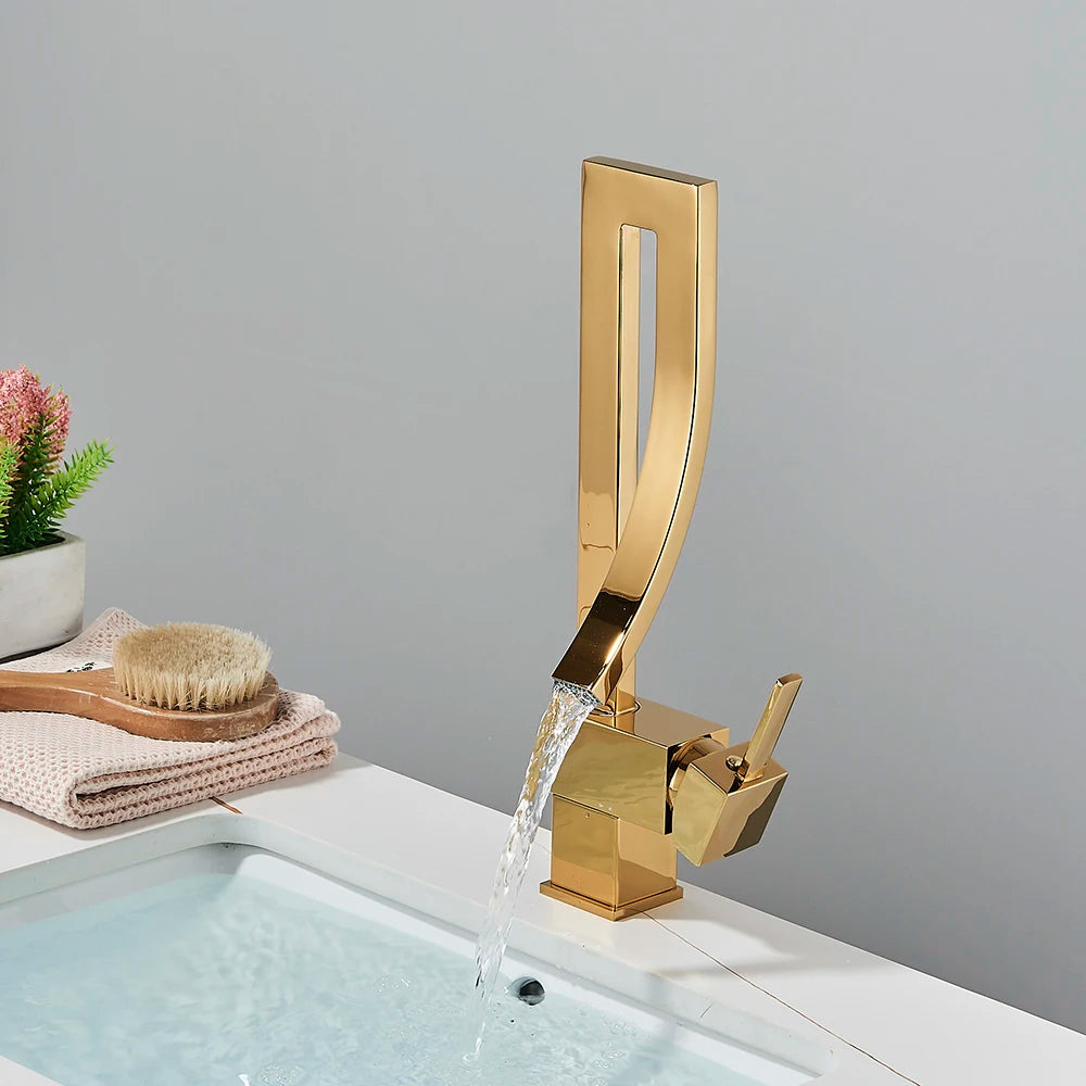 Basin Faucet Black Bathroom Basin Mixers Deck Mounted Cold Hot Taps Single Lever Lavatory Sink Faucet Gold Washing Tap