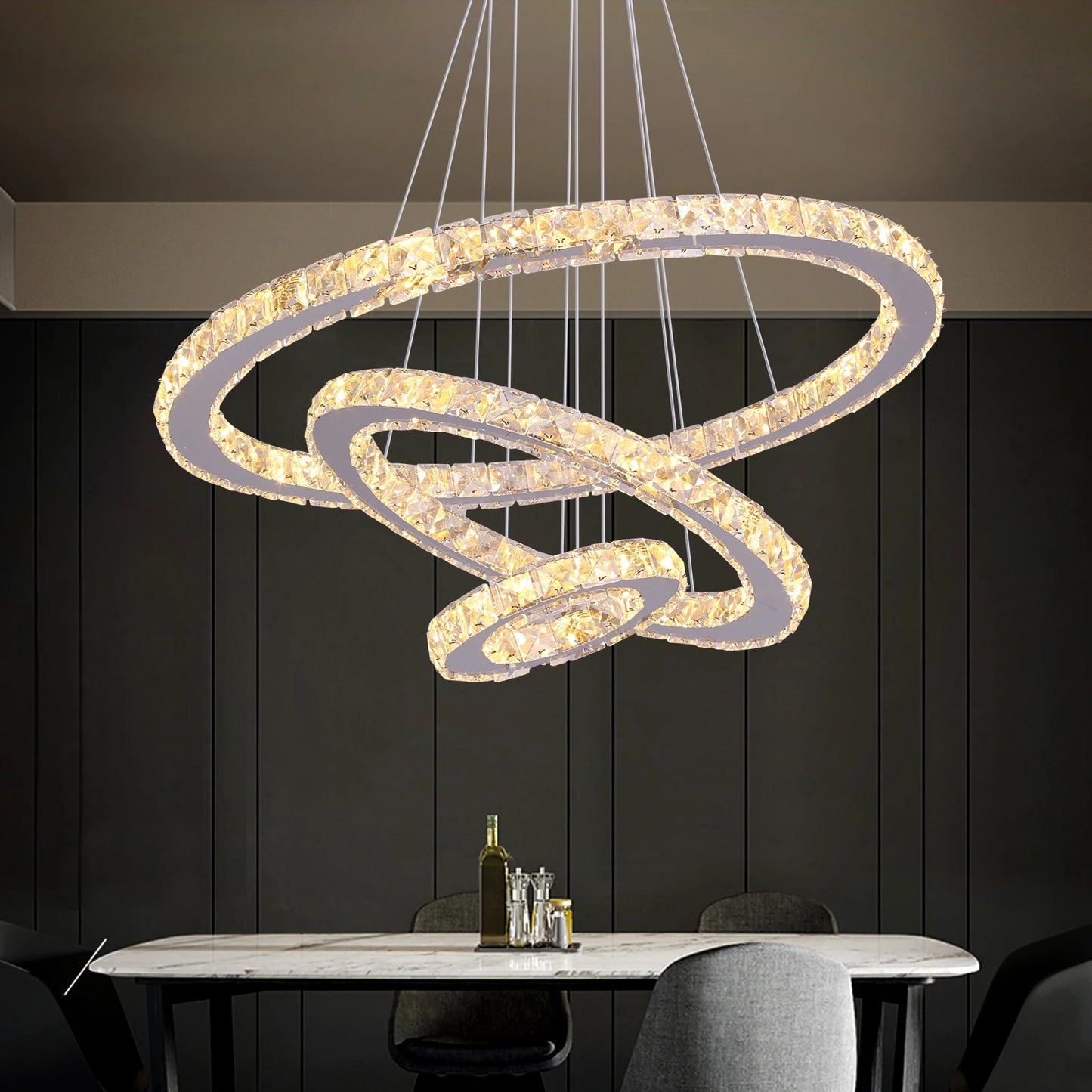 VETRULUS Crystal Ceiling Chandelier Three Ring Lighting
