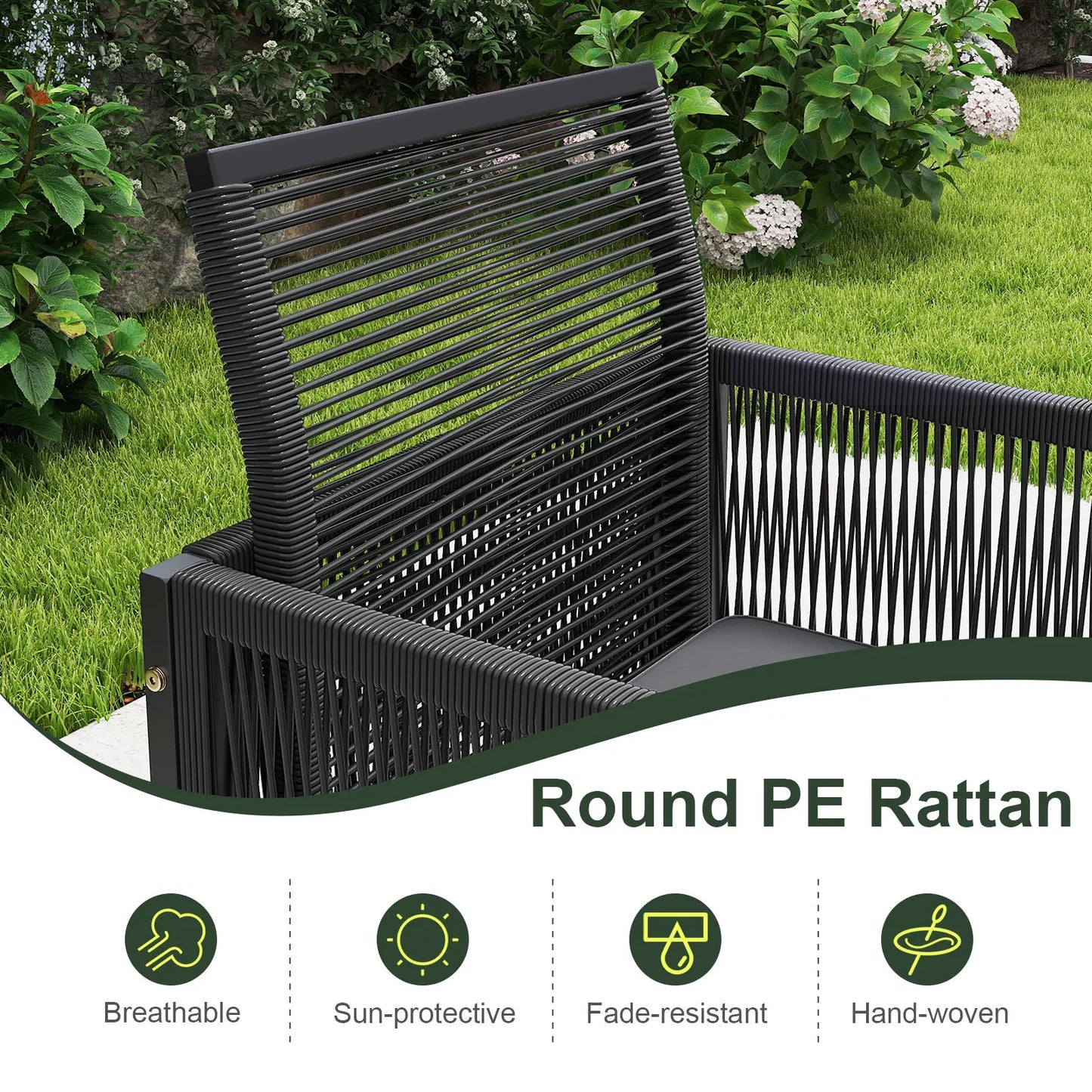 9 PCS Patio Dining Set with PE Rattan Chairs Tempered Glass Table and Ottomans