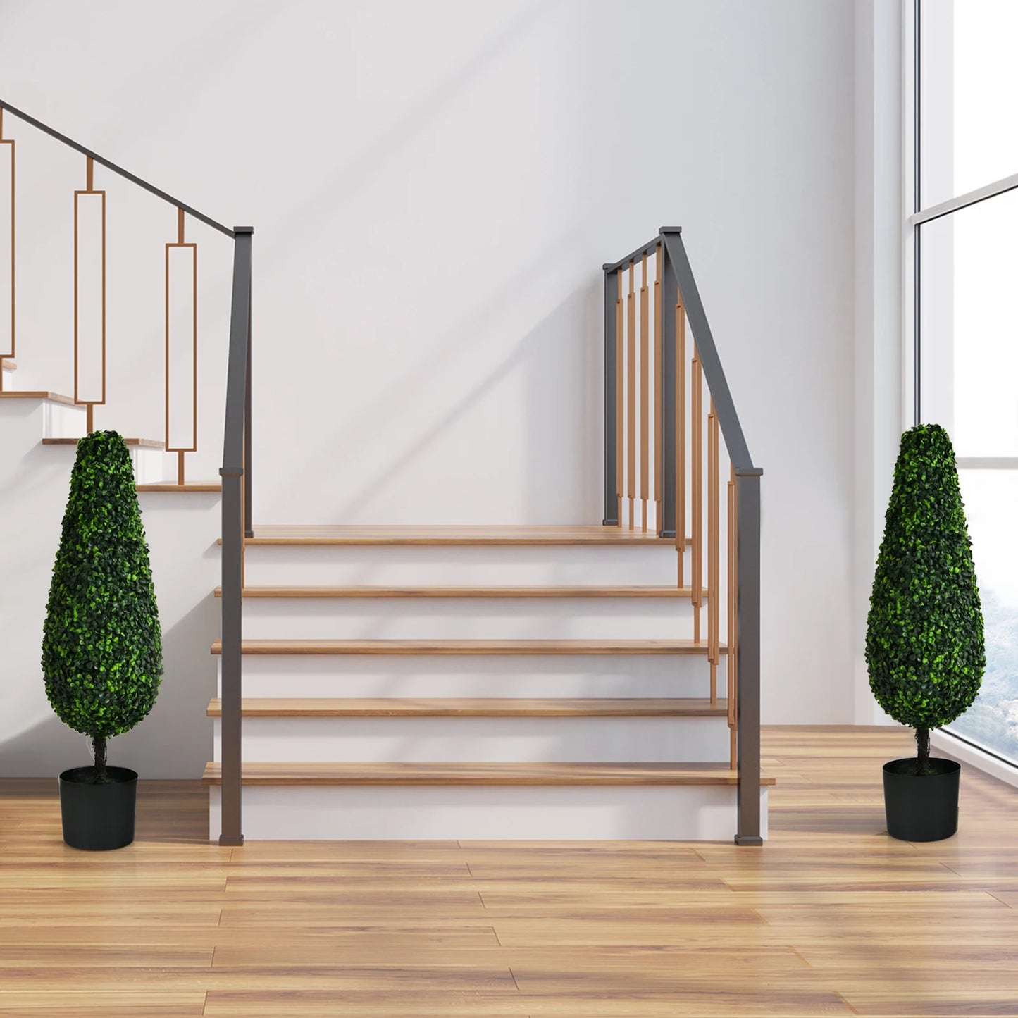 2 Pack 3FT Artificial Tower Topiary Tree UV Resistant Indoor Outdoor