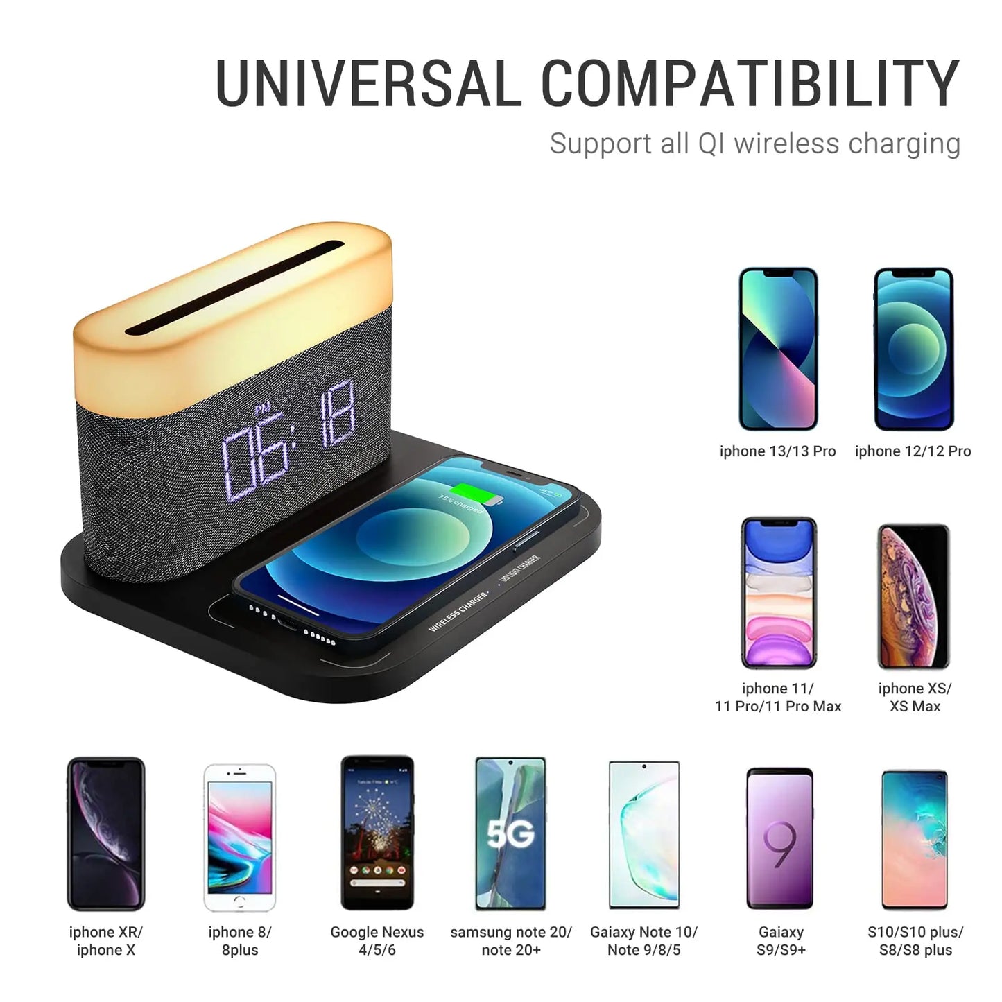 COLSUR S26 15W Wireless Charging Bedside Lamp with Alarm Clock