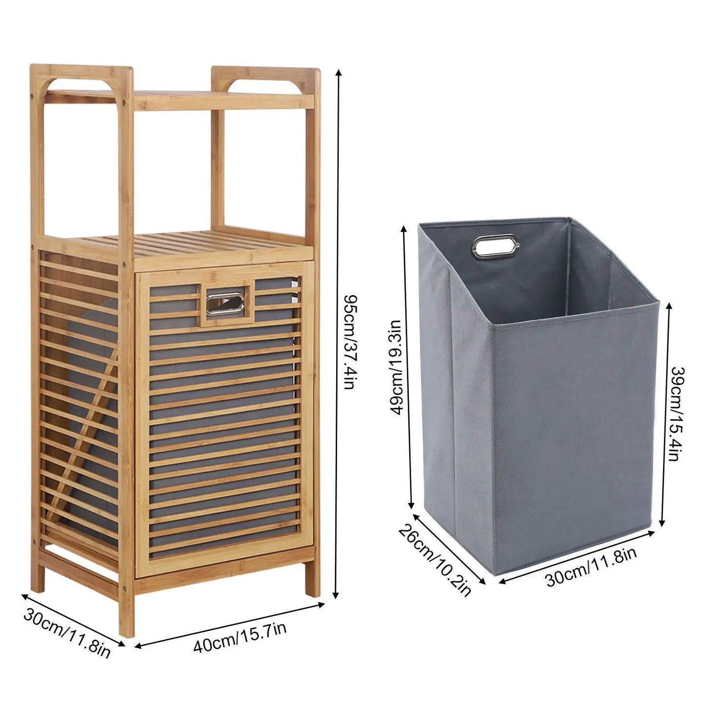 Tilt-Out Bamboo Laundry Hamper Cabinet With 2-Tier Shelf