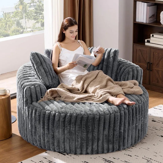 Oversized Round Chair Lounge Chaise Corduroy Upholstered Deep Seat Sofa
