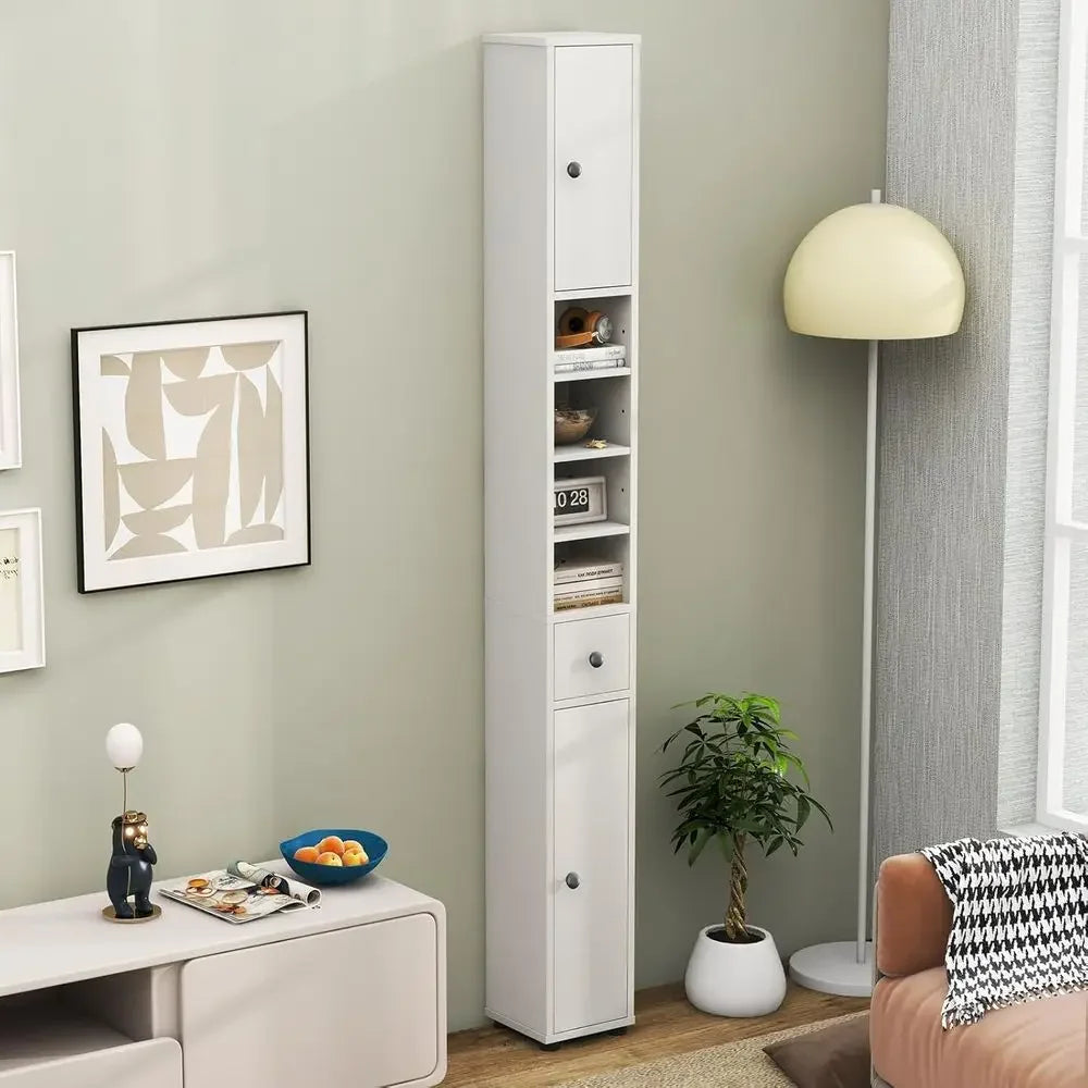 Freestanding Bathroom Storage Cabinet With Two Doors And Drawer Shelves