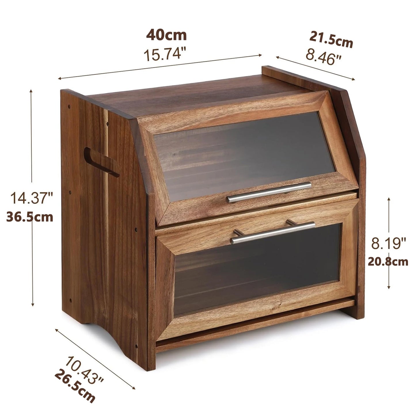 2 Layer Bread Box with Clear Windows, Wooden Bread Storage Container, Kitchen Countertop Bread Holder for Bread,Bagels and Rolls