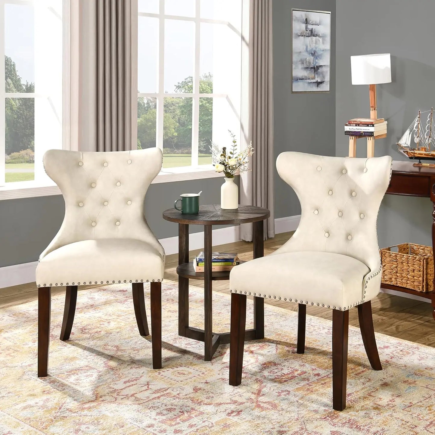 Upholstered Modern Dining Chairs Set Of 2 Button Tufted Leather