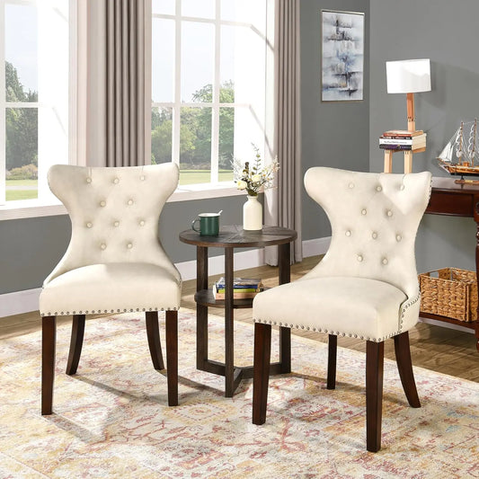Upholstered Modern Dining Chairs Set Of 2 Button Tufted Leather