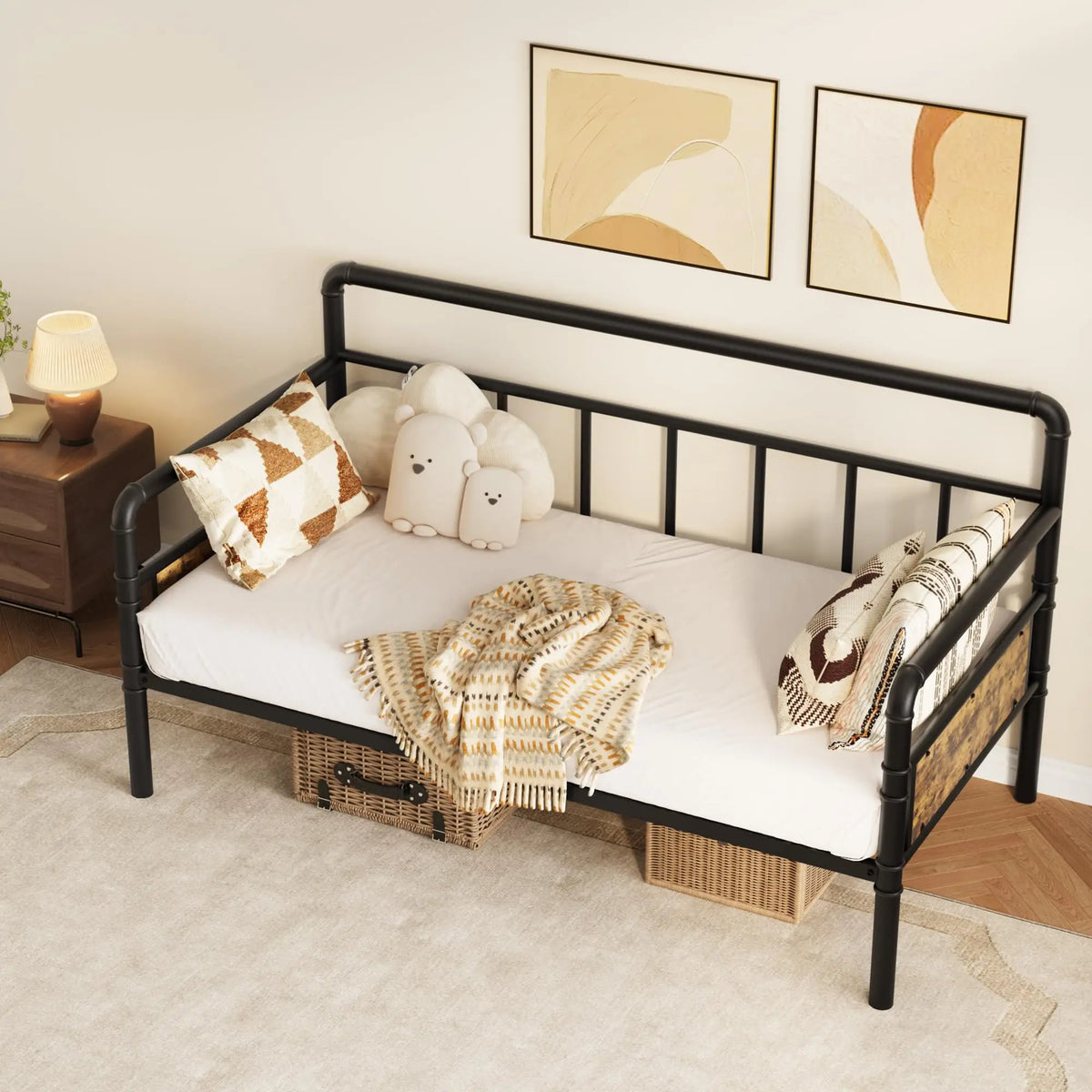 Heavy Duty Metal Daybed Frame Steel Slats Support Noise-Free Headboard Sofa Bed for Living Room Bedroom Guest Room, No Box Spring Needed