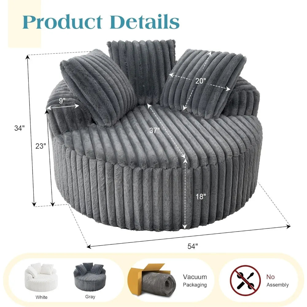 Oversized Round Chair Lounge Chaise Corduroy Upholstered Deep Seat Sofa