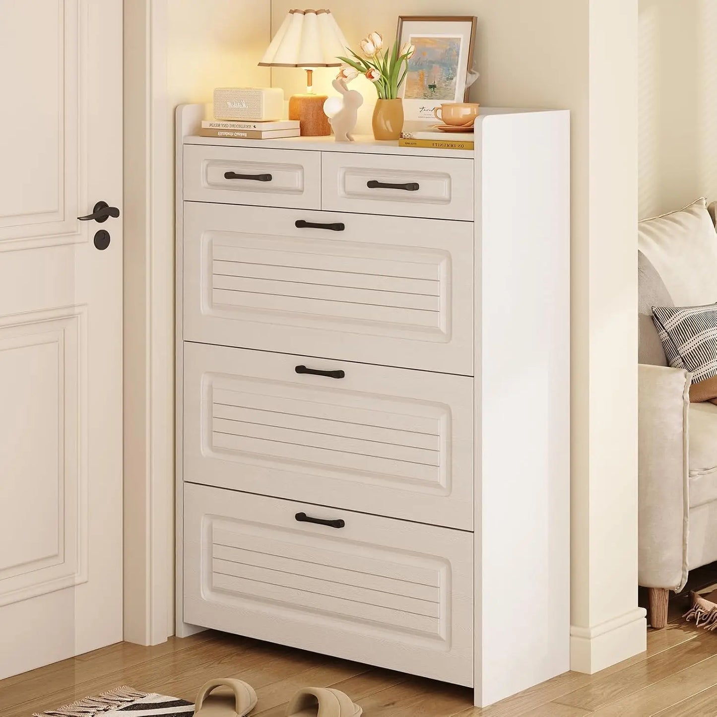 3-Drawer Flip-Top Slim Shoe Cabinet with 2 Storage Drawers Narrow Entryway Hallway Organizer, Custom