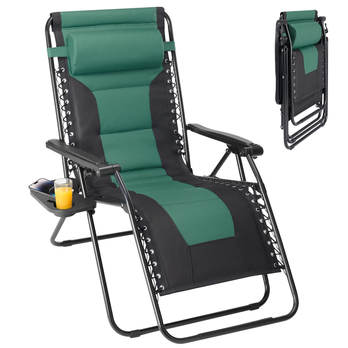 JHK Zero Gravity Reclining Lounge Chair With Pillow Cup Holder