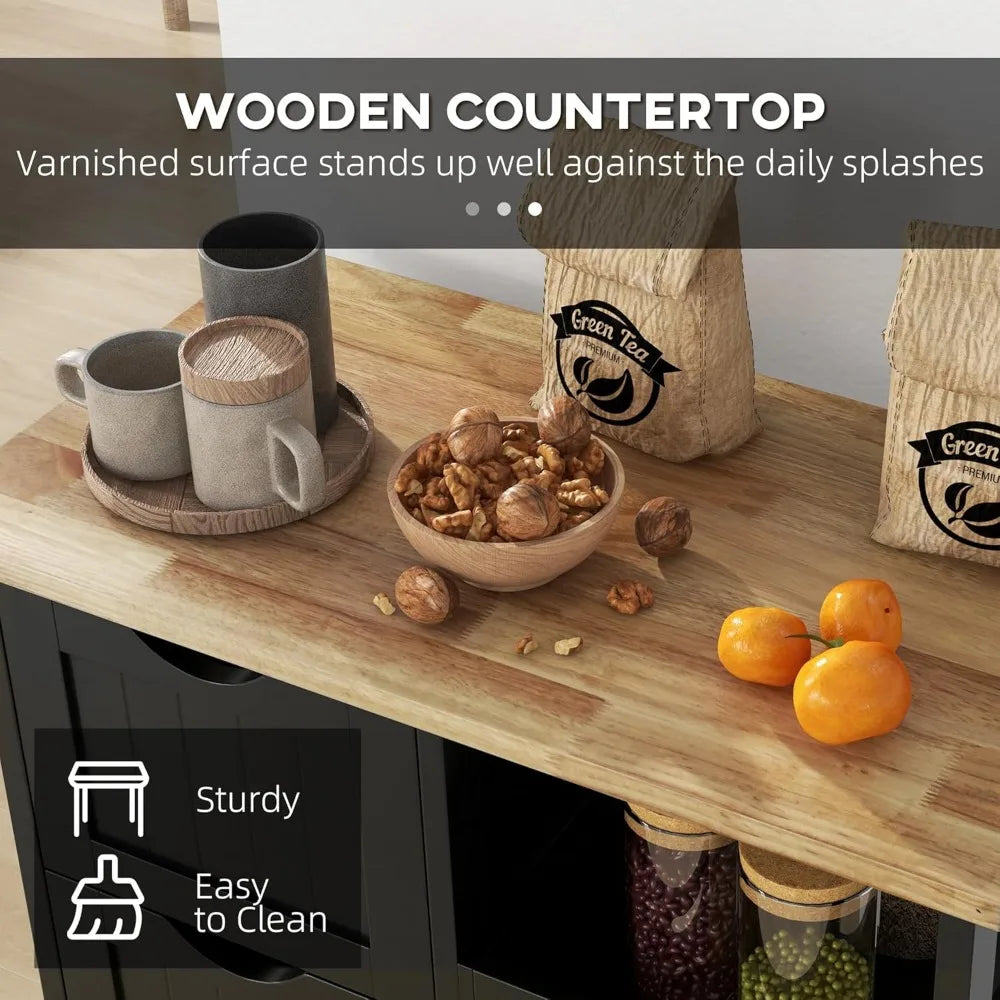 Rolling Kitchen Island Cart With Wood Top And Shelves