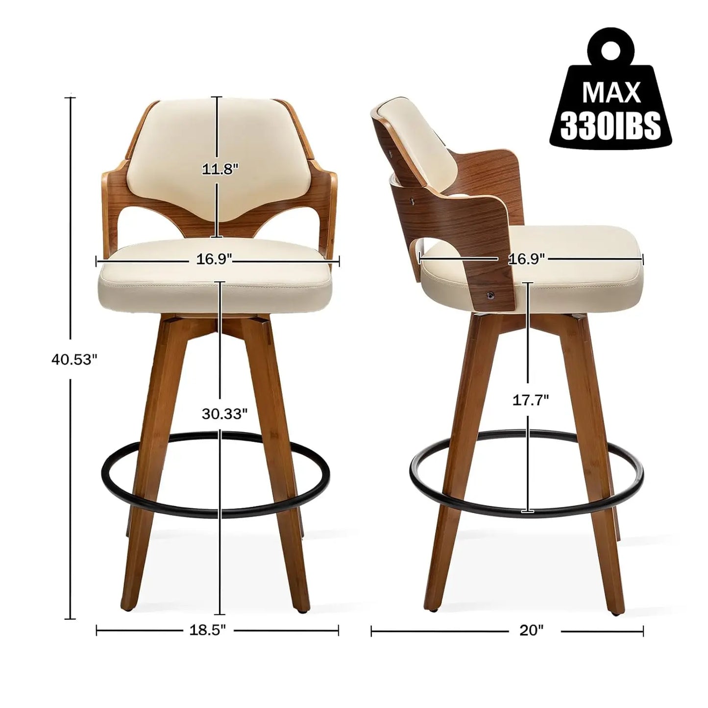 Guangbai Upholstered Bar Stool Set Of 2 With Bamboo Legs Low Back