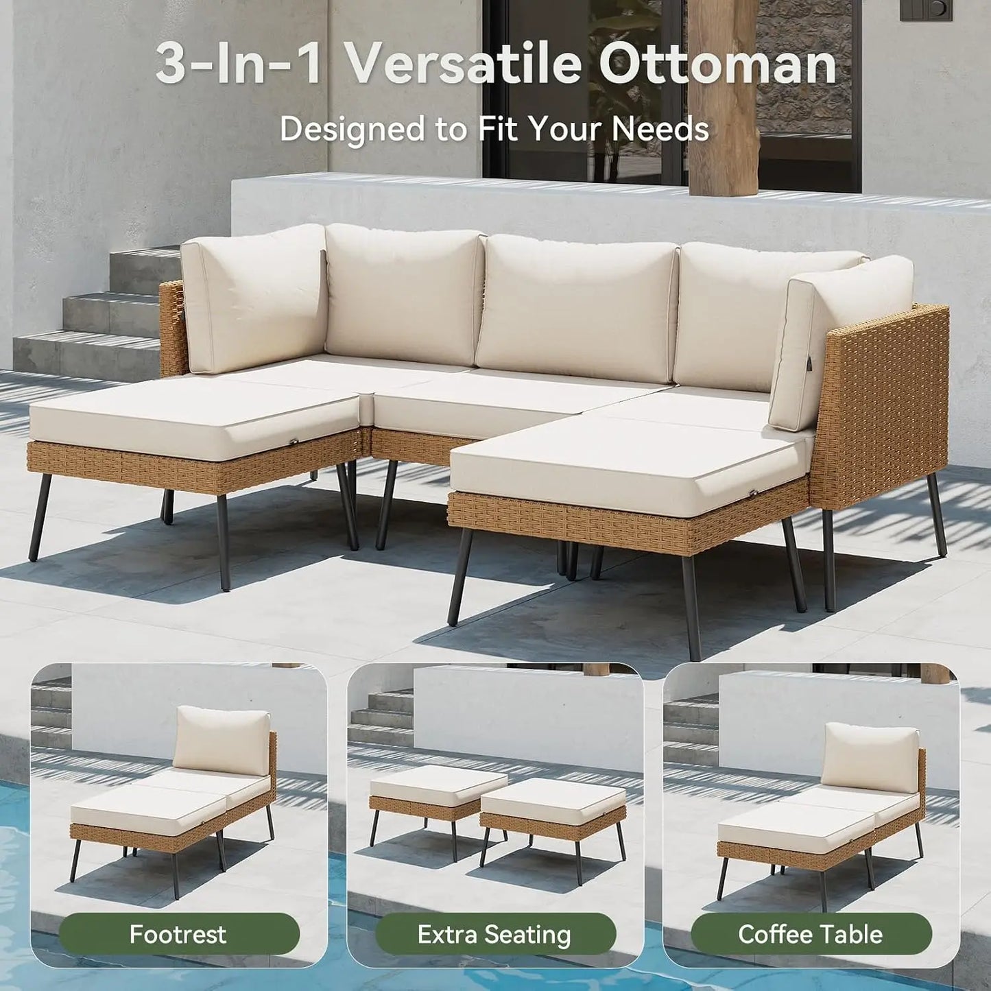 10 Piece Patio Furniture Set, 10 Seats Outdoor Sectional Sofas with Thick Cushion, Wicker Outdoor Patio Furniture Set, Custom