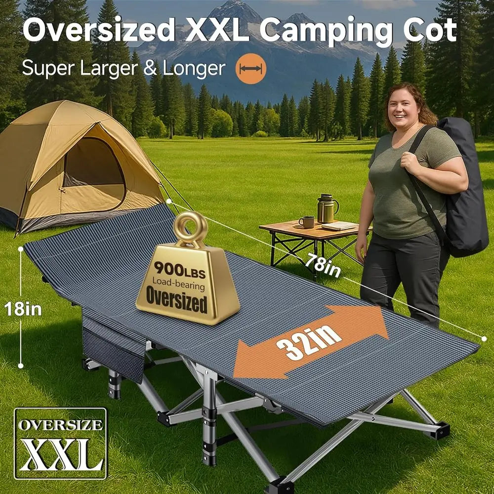 Oversized XXL olding Camping Cot or Adults with Pad, Padded Portable Sleng Cots, Camp Bed with Carry Bag or Outdoor Travel, Beac
