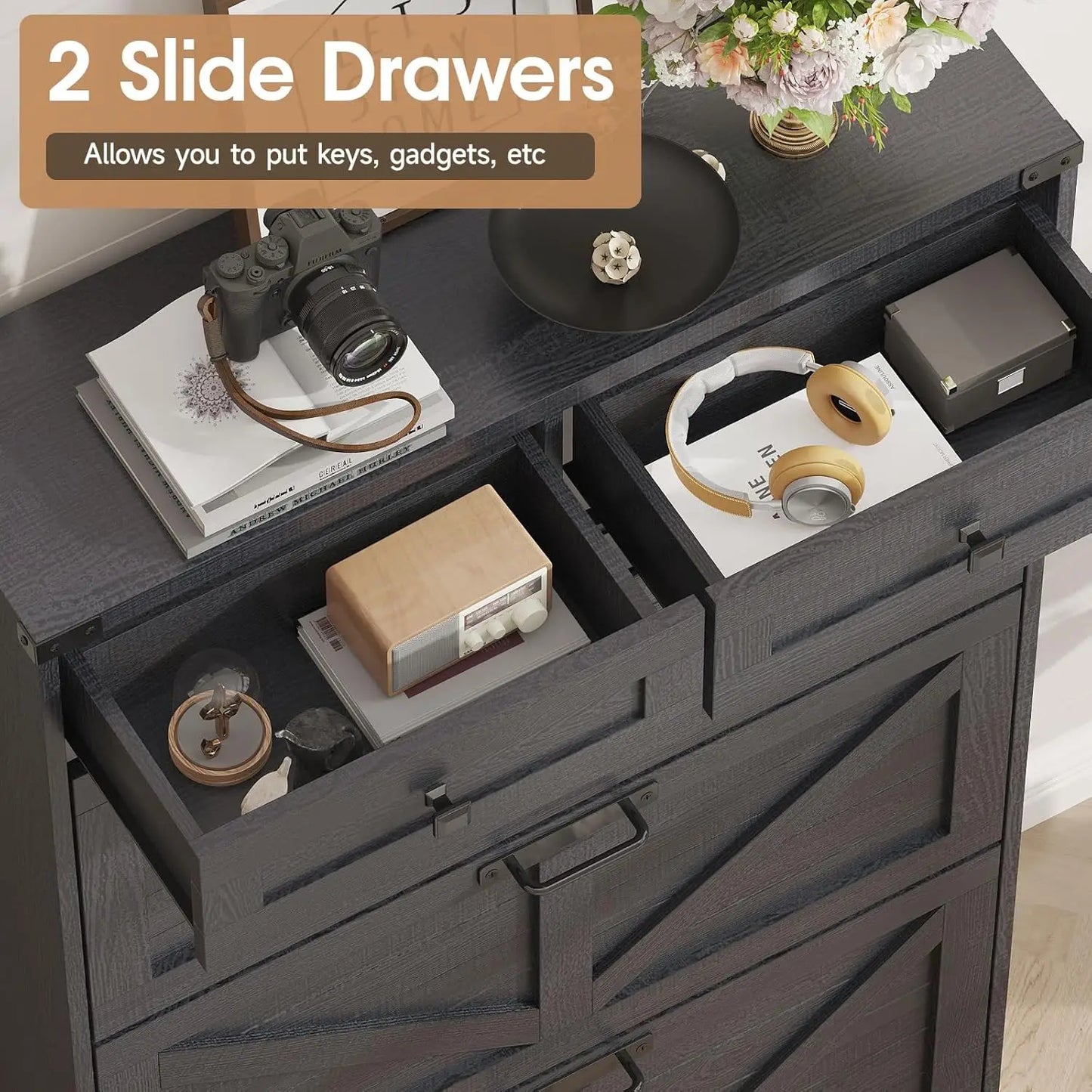 Shoe Cabinet with 3 Flip Drawers & 2 Drawers,Freestanding Shoe Storage Cabinet for Entryway,Farmhouse Narrow Slim, Custom