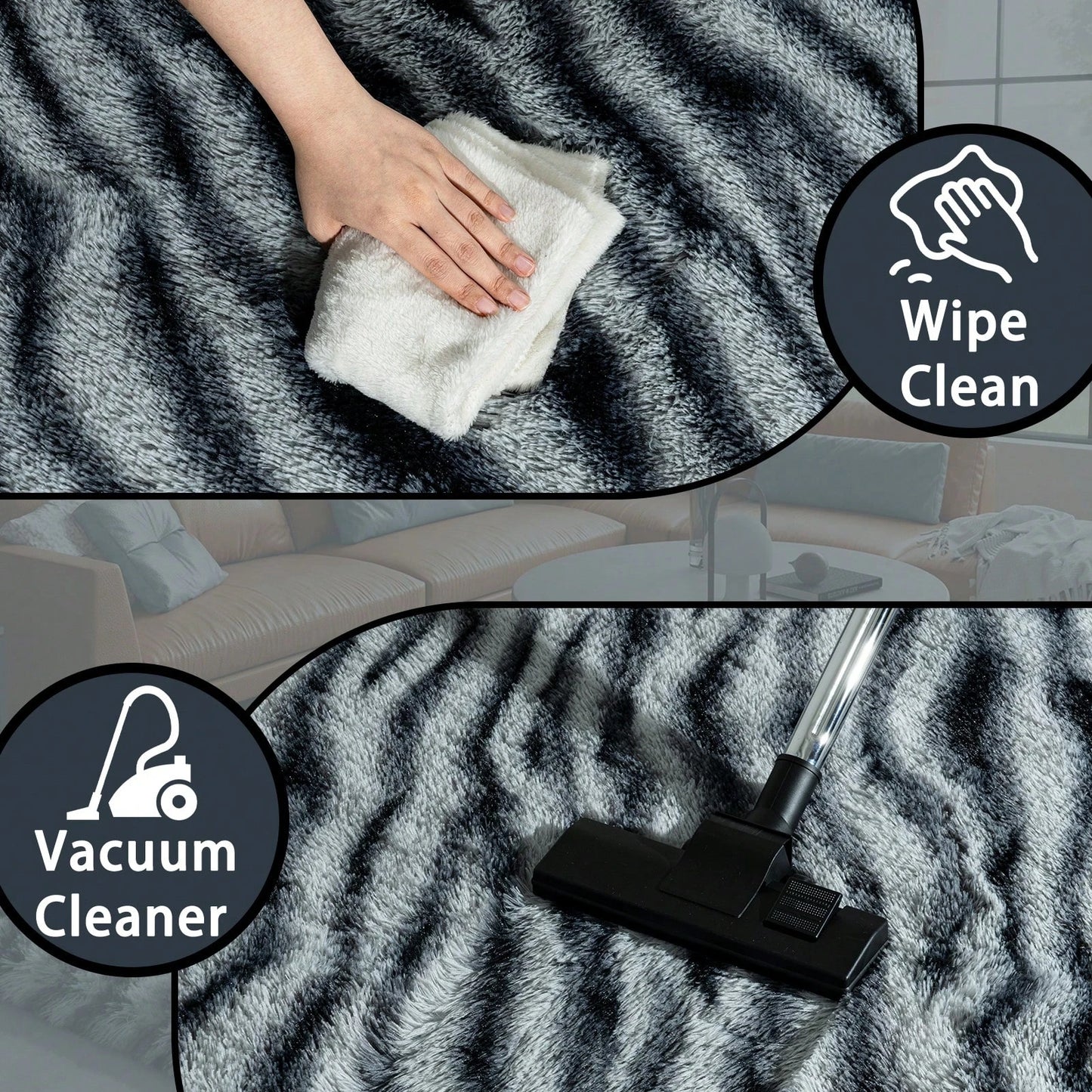 Noned Fluffy Long Shag Zebra Print Rug for Bedroom Washable