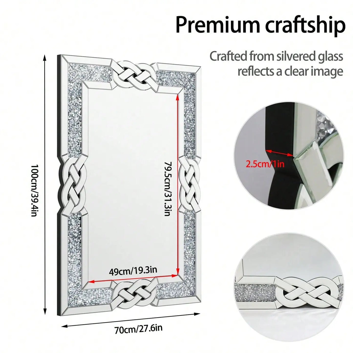 Crystal Crush Diamond Accent Mirror For Wall Decor