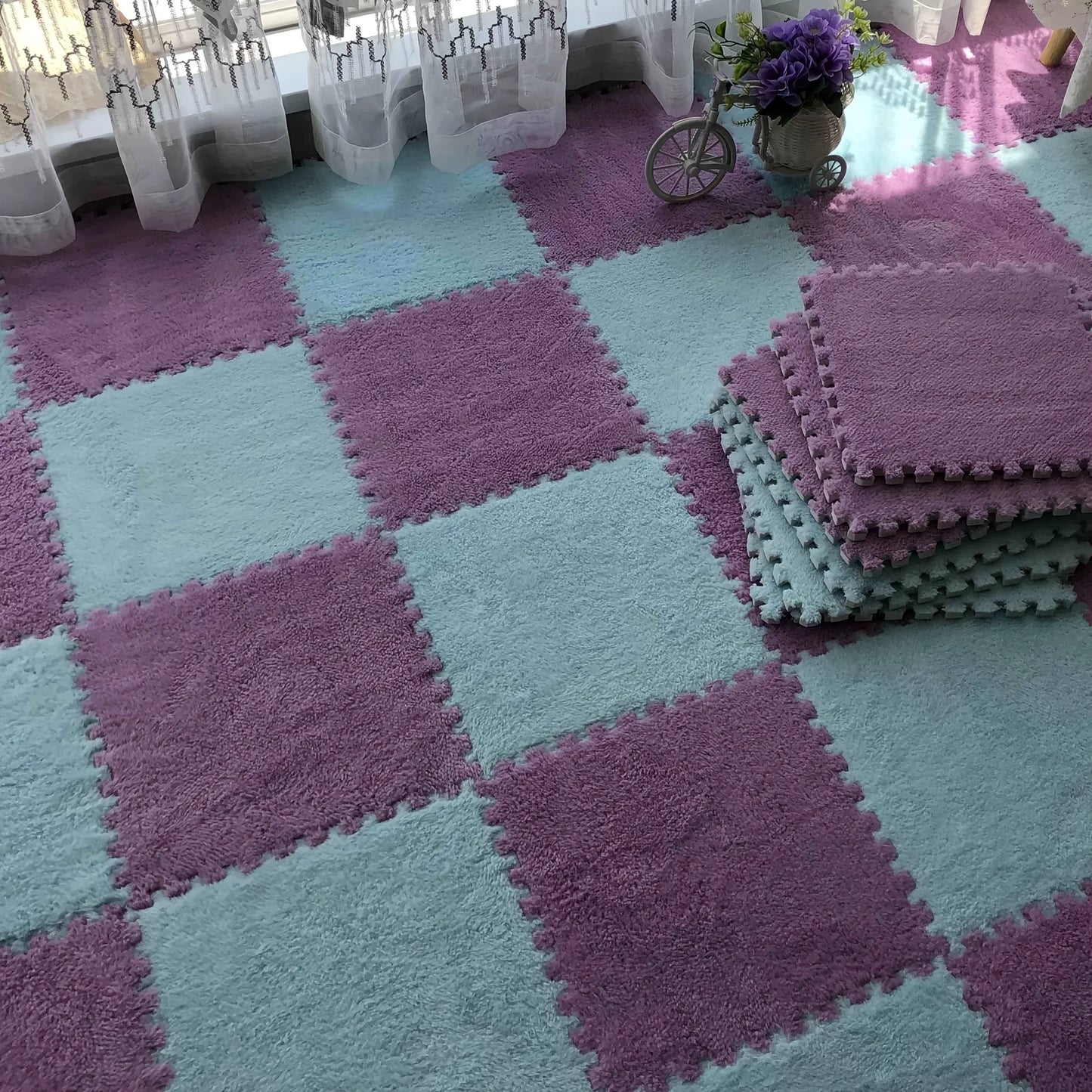 NONECN Solid Interlocking Foam Mats 24 PCS Non Slip EVA