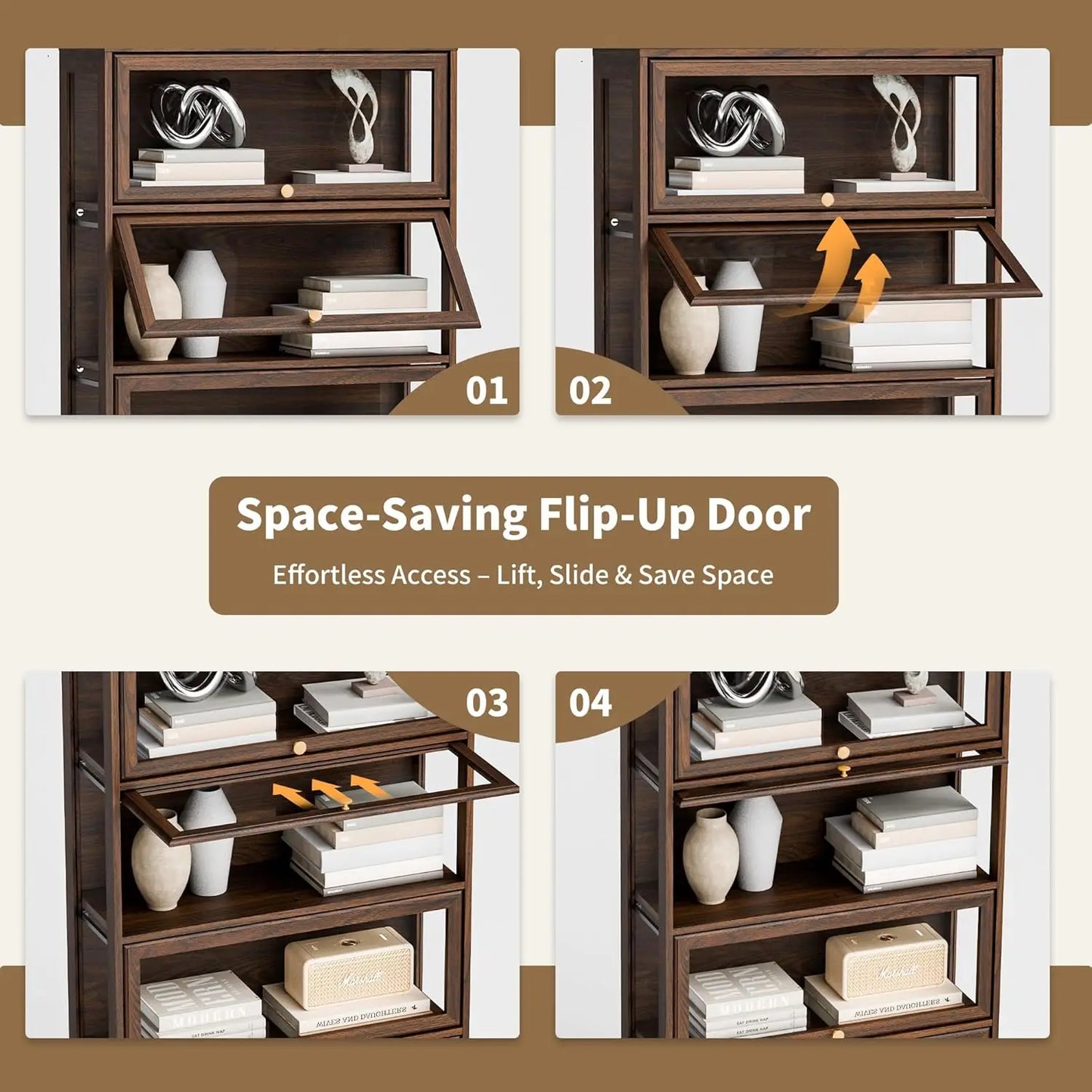 ZHILU Display Cabinet 3 Tier Curio With LED Lighting